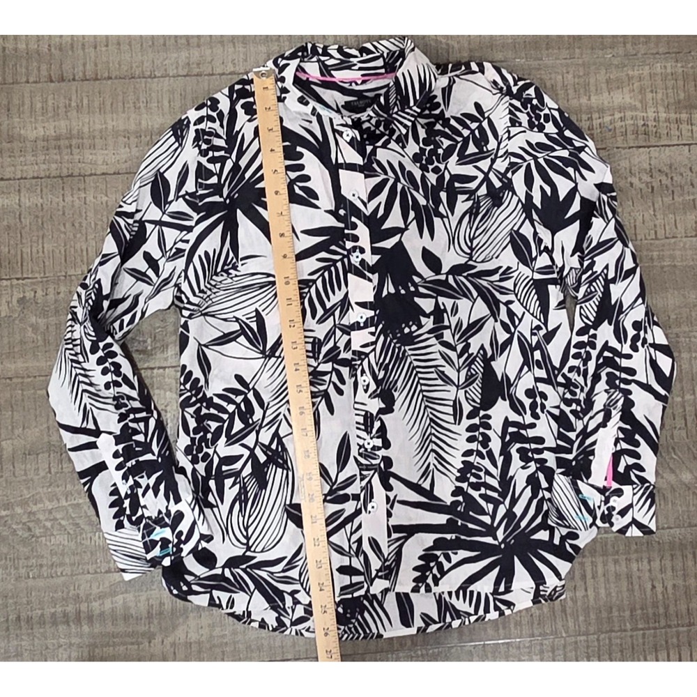 Talbots Petite Silhouette Ferns Black & White Long Sleeve Button Up Shirt Med/P - Picture 5 of 7